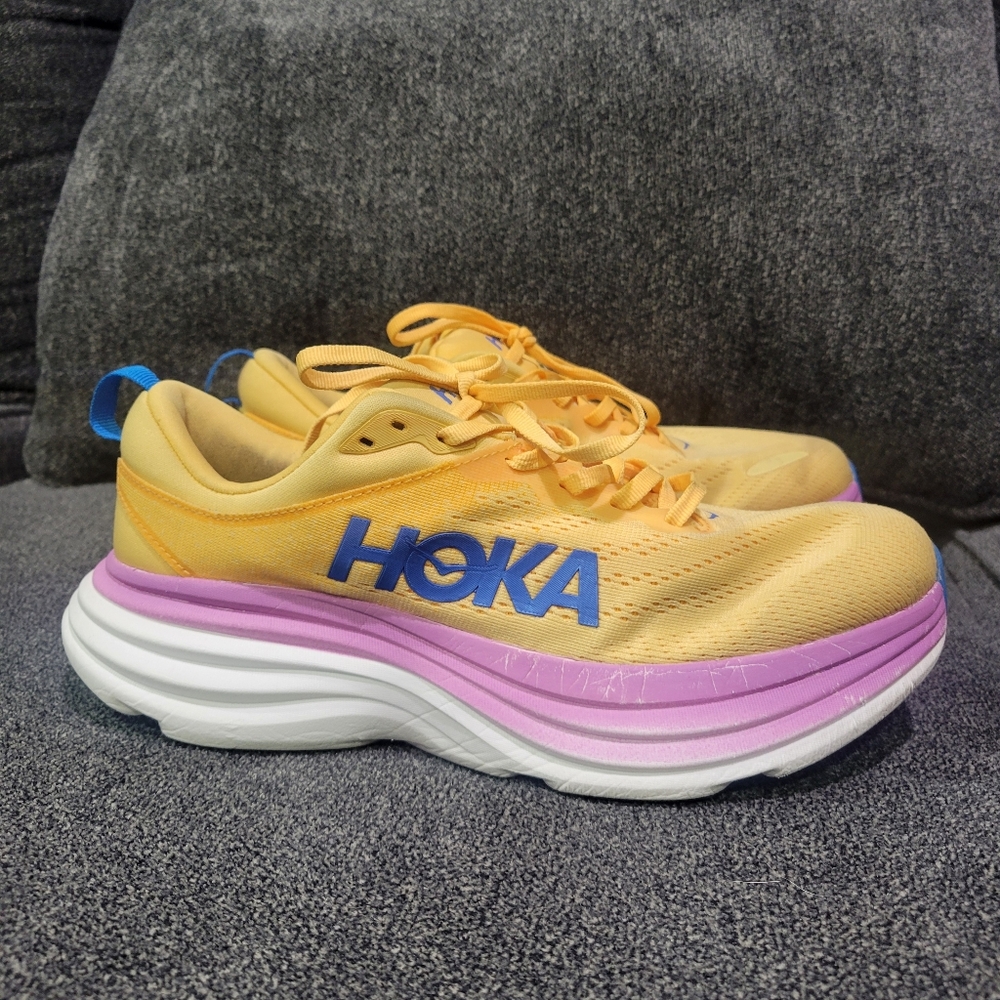 Size 9D Hoka One One Bondi 8 Men’s Running Shoes Orange Pink White
